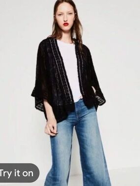 Black Open-Front Lace Cardigan